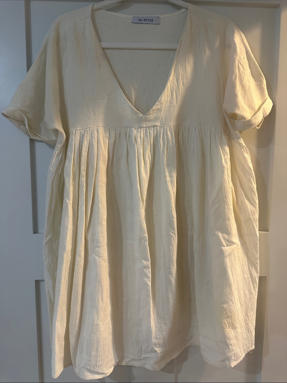SJ STYLE Cream V-Neck Babydoll Dress - Soft Ivory